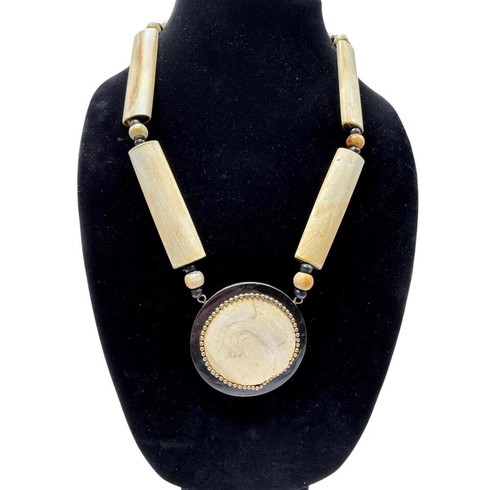Vintage Chunky Wood & Bead Statement Necklace